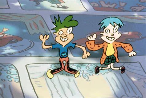 Henry and June, the hosts of KaBlam!, engaging with animated content.