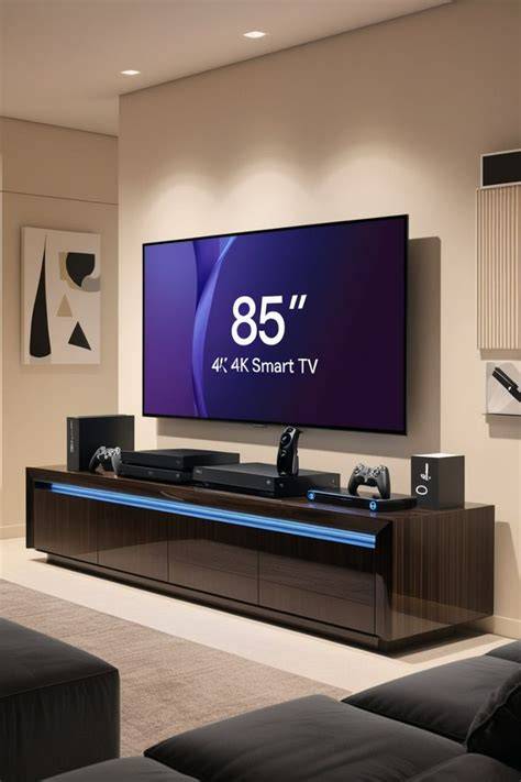A smart TV being set up in a stylish living room environment.