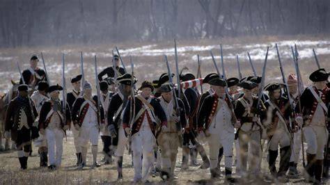 Soldiers of the Continental Army getting ready for battle in a strategic formation.