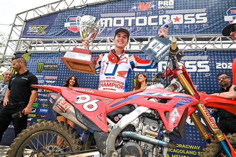 Hunter Lawrence is celebrating after winning a motocross championship.