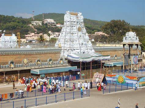 Devotees engaged in prayer at the Tirupati Balaji Temple.