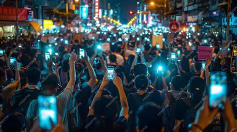 Close-up of hands holding smartphones displaying social media posts related to activism.