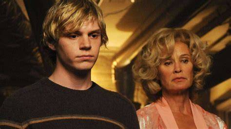 Jessica Lange and Evan Peters rehearsing a scene for American Horror Story.