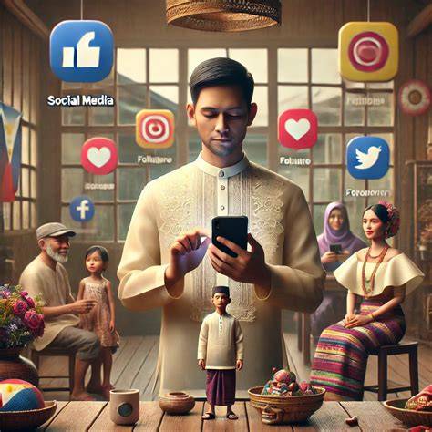 People at a cultural festival in the Philippines posting on social media.