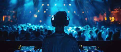 A DJ mixing music in a modern nightclub setting.