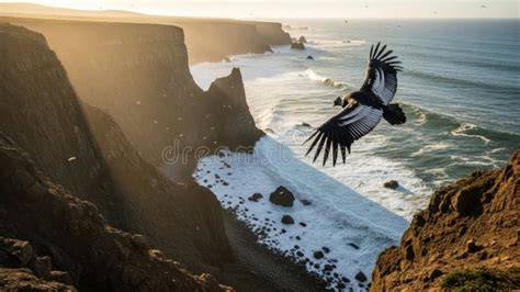 A Patagonian condor observing the ocean from a coastal cliff.