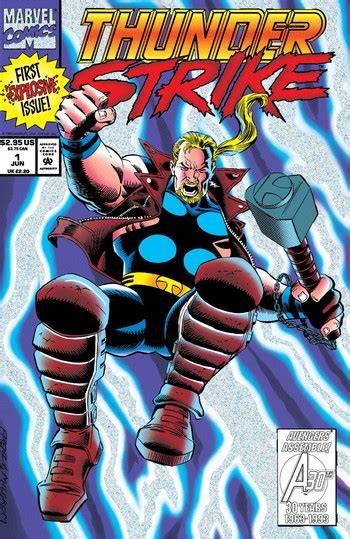 A comic book page showing Thunderstrike in a pivotal story arc.