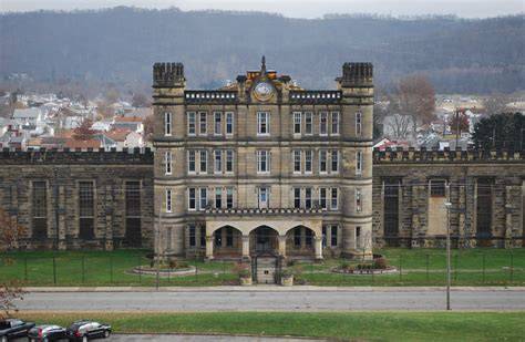 A photograph highlighting the Gothic architectural features of the West Virginia Penitentiary.