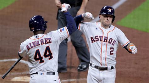 The projected lineup of the Houston Astros standing together on the field.